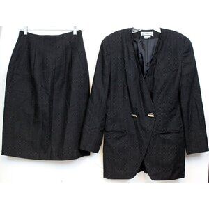 VTG 80s SK & Company Black White Polka Dot 2 Pc Skirt Suit Set sz 10 Lined Pads